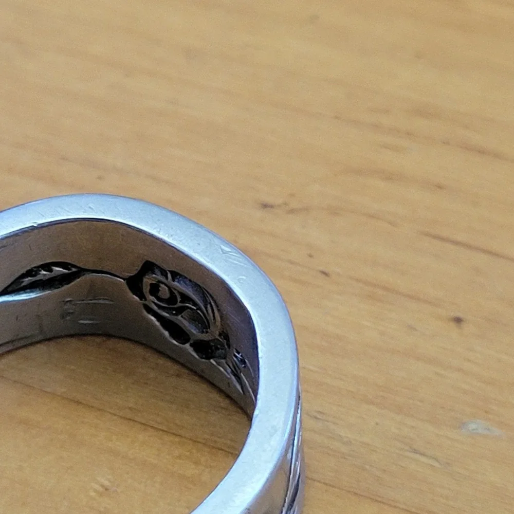 Vintage Floral Rose Spoon Ring Silver Tone Wide Band Size 11.5 12.54g